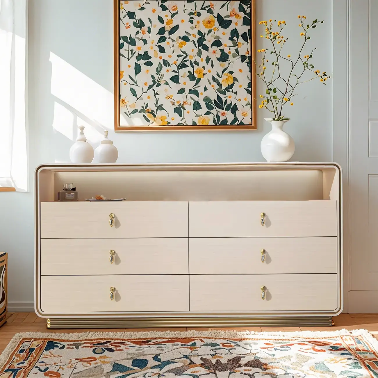 Glam Solid Wood Dresser with Gold Handles for Bedroom Image - 1 | homeyfad