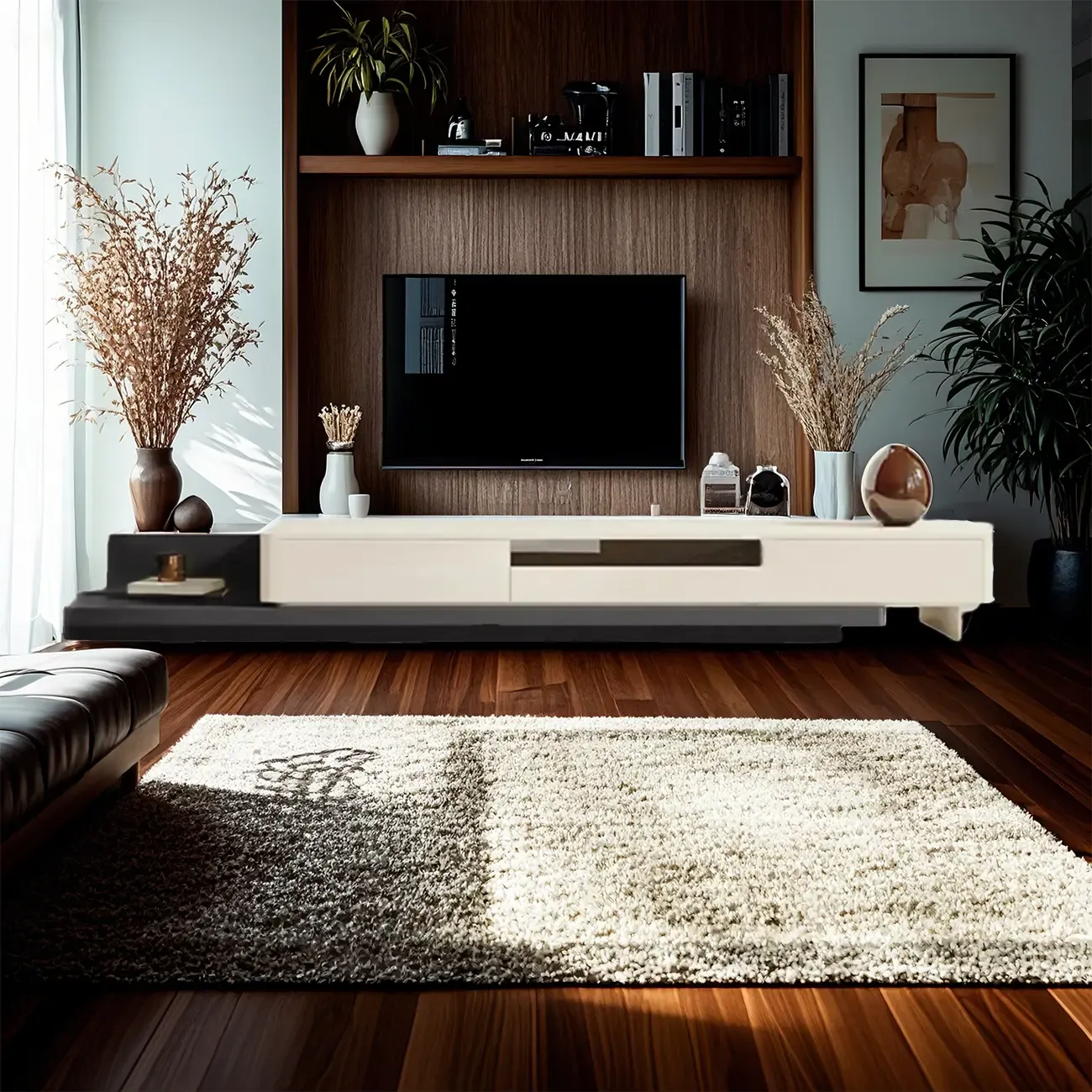 Durable Wooden TV Stand with Storage & Cable Management Image - 2