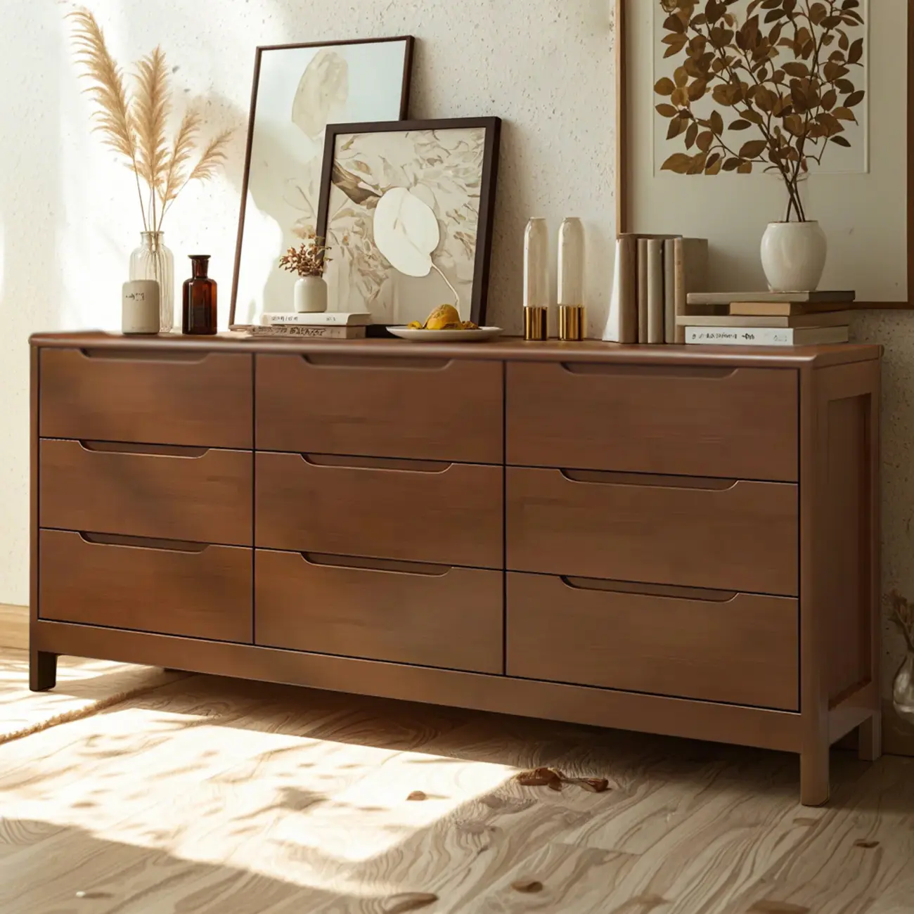 Stylish Natural Rubberwood Dressers & Chests with 6-Drawers Image - 3 | homeyfad