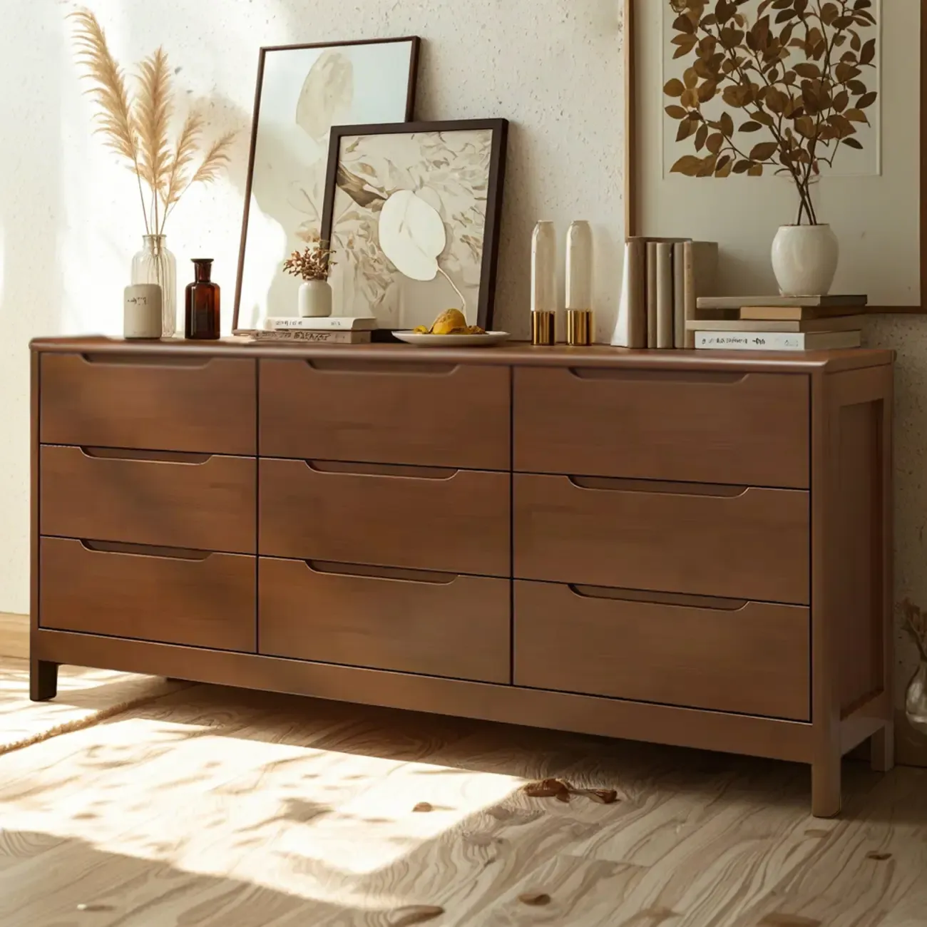 Stylish Natural Rubberwood Dressers & Chests with 6-Drawers Image - 3