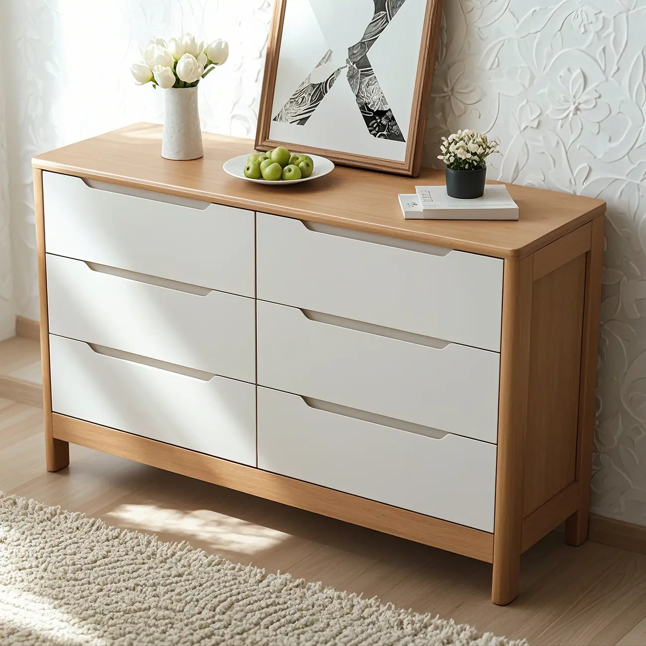 Stylish Natural Rubberwood Dressers & Chests with 6-Drawers Image - 1 | homeyfad