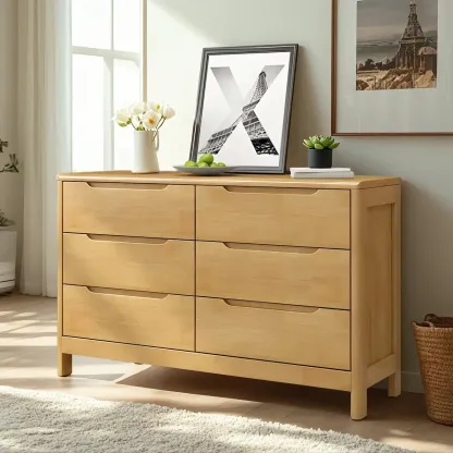 Stylish Natural Rubberwood Dressers & Chests with 6-Drawers Image - 4