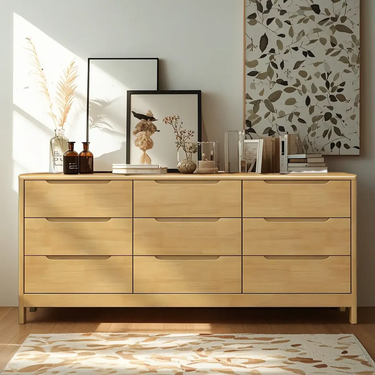 Stylish Natural Rubberwood Dressers & Chests with 6-Drawers Image - 5