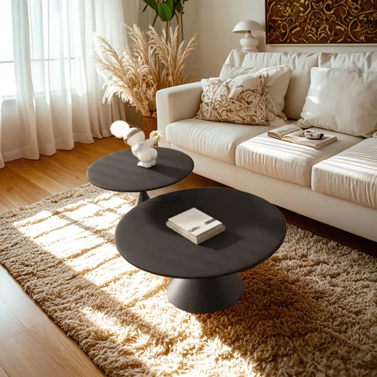 White Round Nesting Coffee Table with Modern Simple Style Image - 2