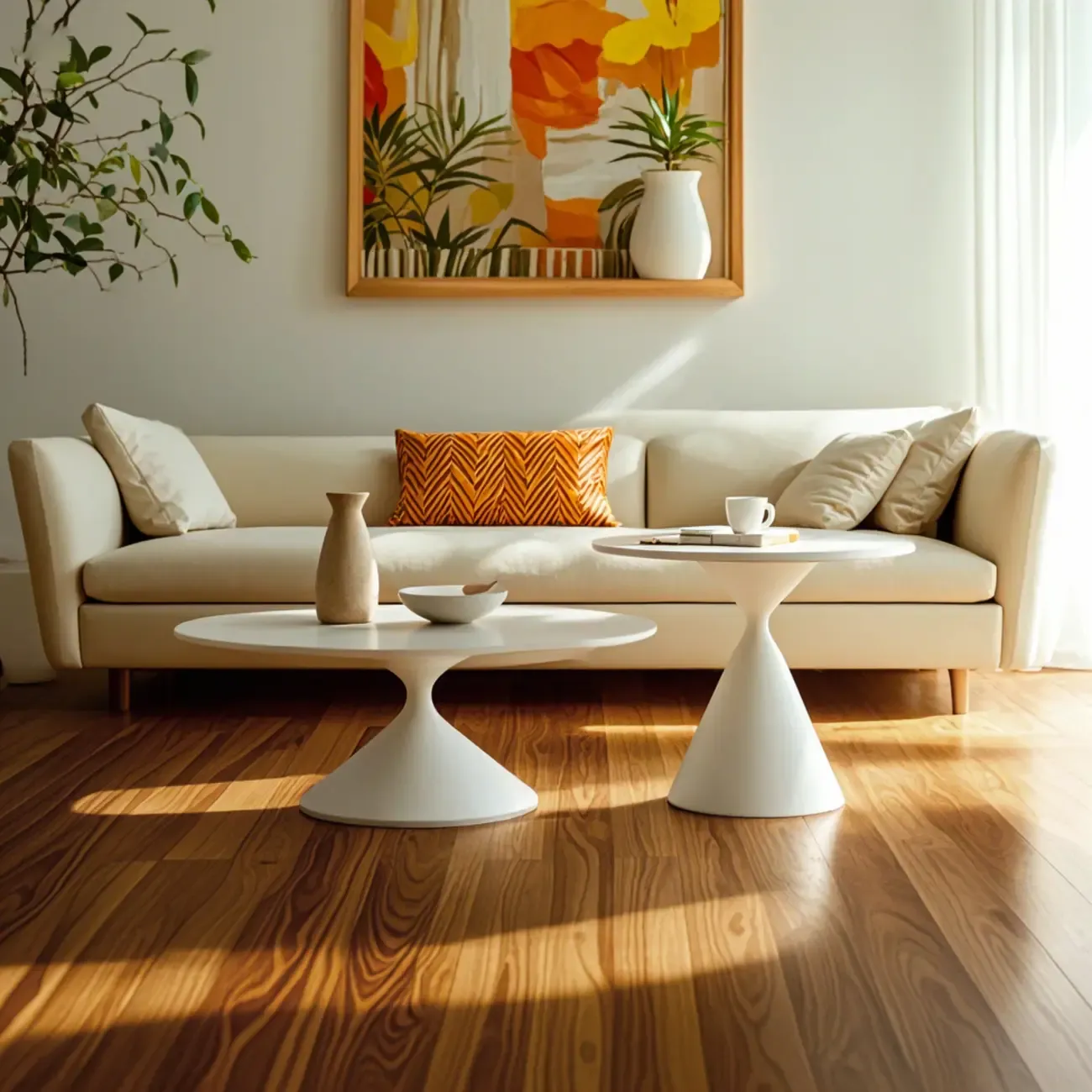 White Round Nesting Coffee Table with Modern Simple Style Image - 3