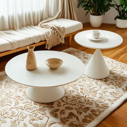 White Round Nesting Coffee Table with Modern Simple Style Image - 4