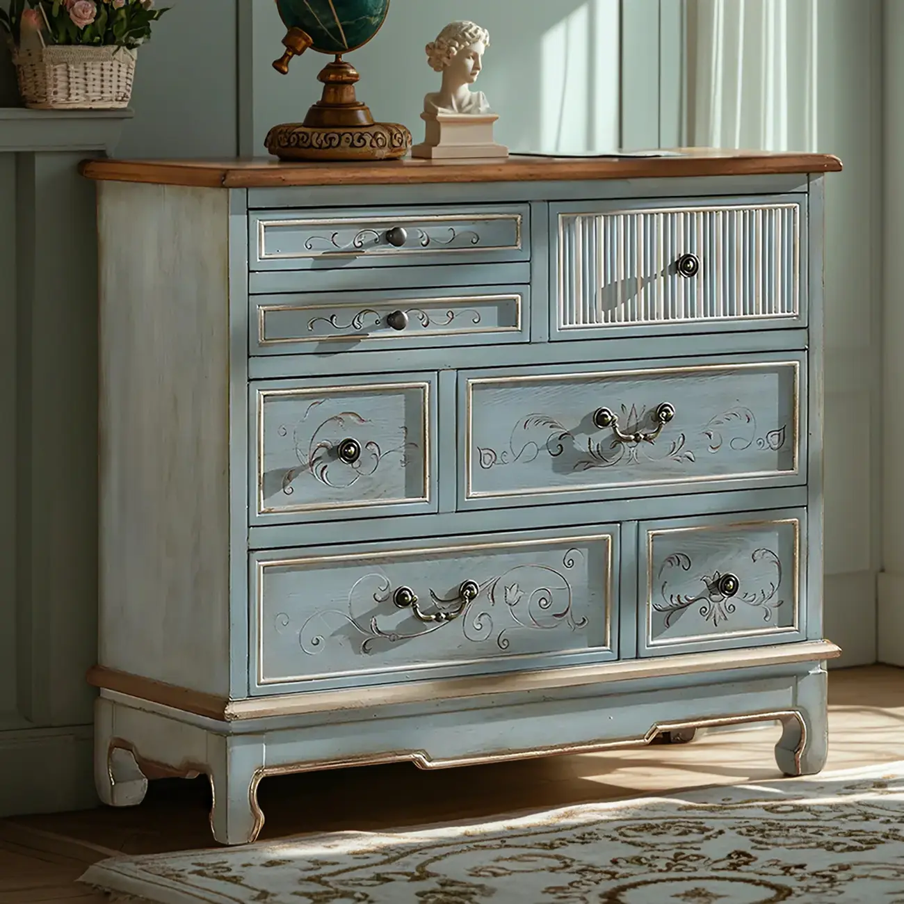 Traditional Blue Wooden Dresser with Drawers for Bedroom Image - 1 | homeyfad