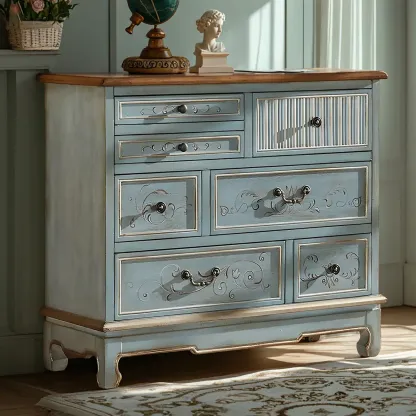 Traditional Blue Wooden Dresser with Drawers for Bedroom Image - 1