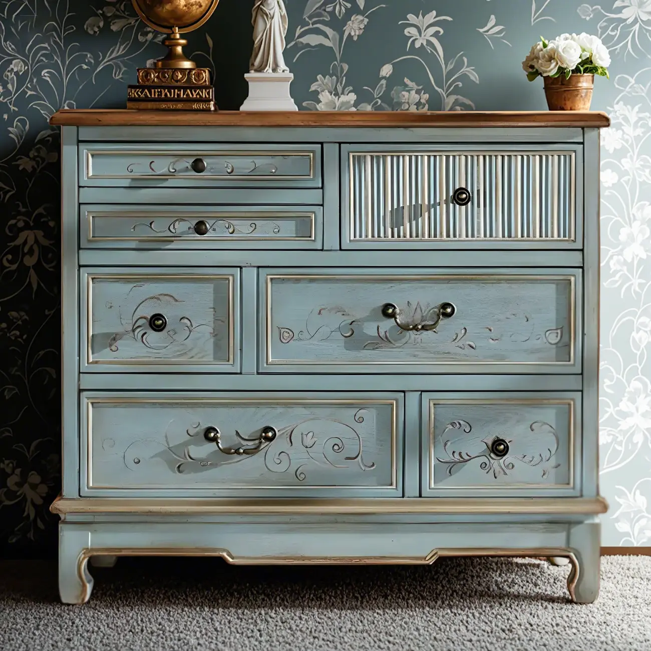Traditional Blue Wooden Dresser with Drawers for Bedroom Image - 3 | homeyfad