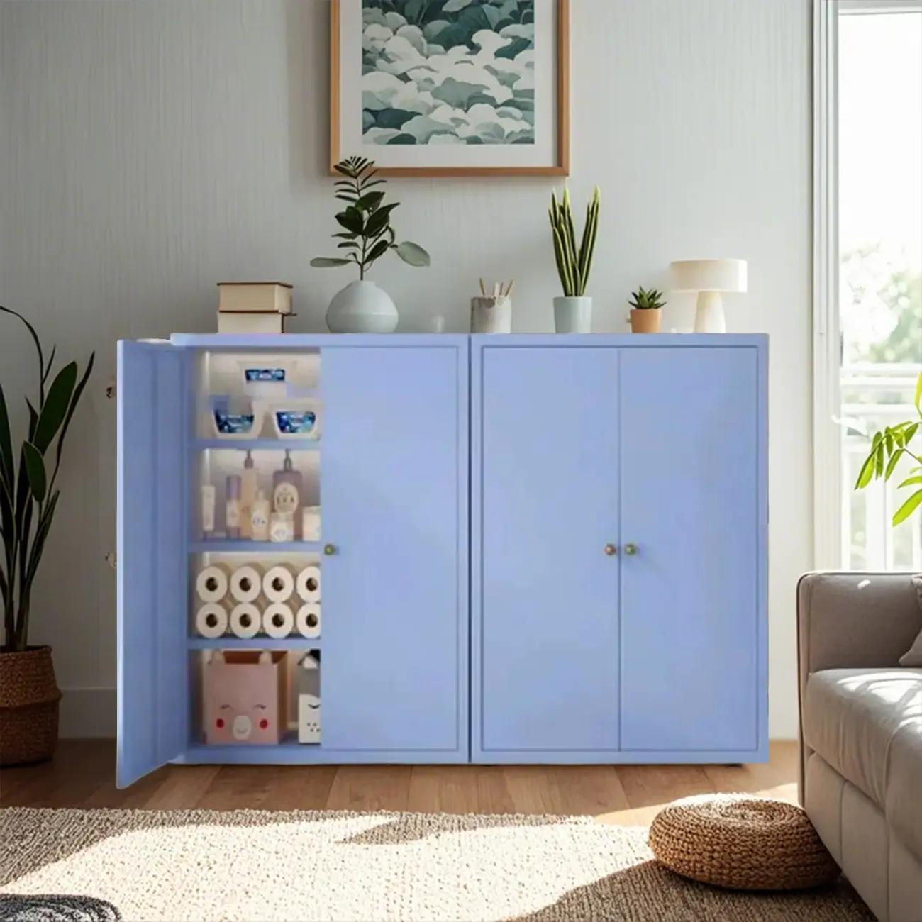 3/4 Shelves Wooden Storage Cabinet with Standard Length Image - 9 | homeyfad