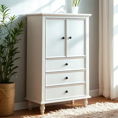 Glam White Wooden Dresser with Shelves for Bedroom Image - 1
