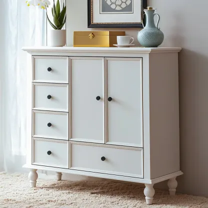 Glam White Wooden Dresser with Shelves for Bedroom Image - 2