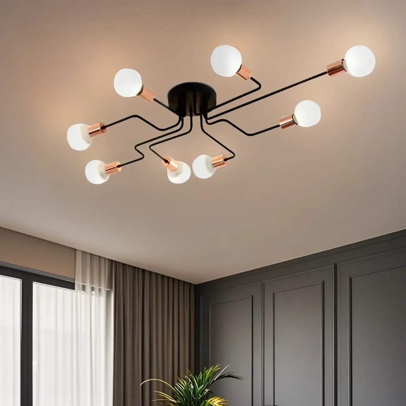 Industrial Branch Metal Semi Flush Ceiling Light Image - 49