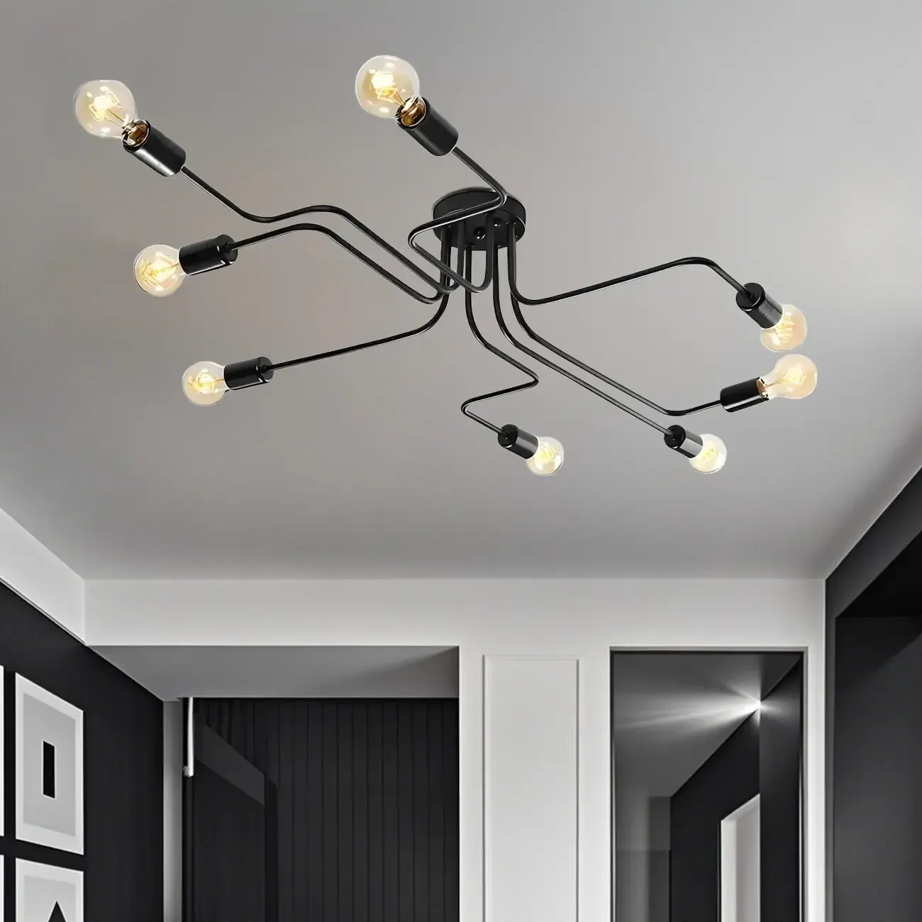 Industrial Branch Metal Semi Flush Ceiling Light Image - 52