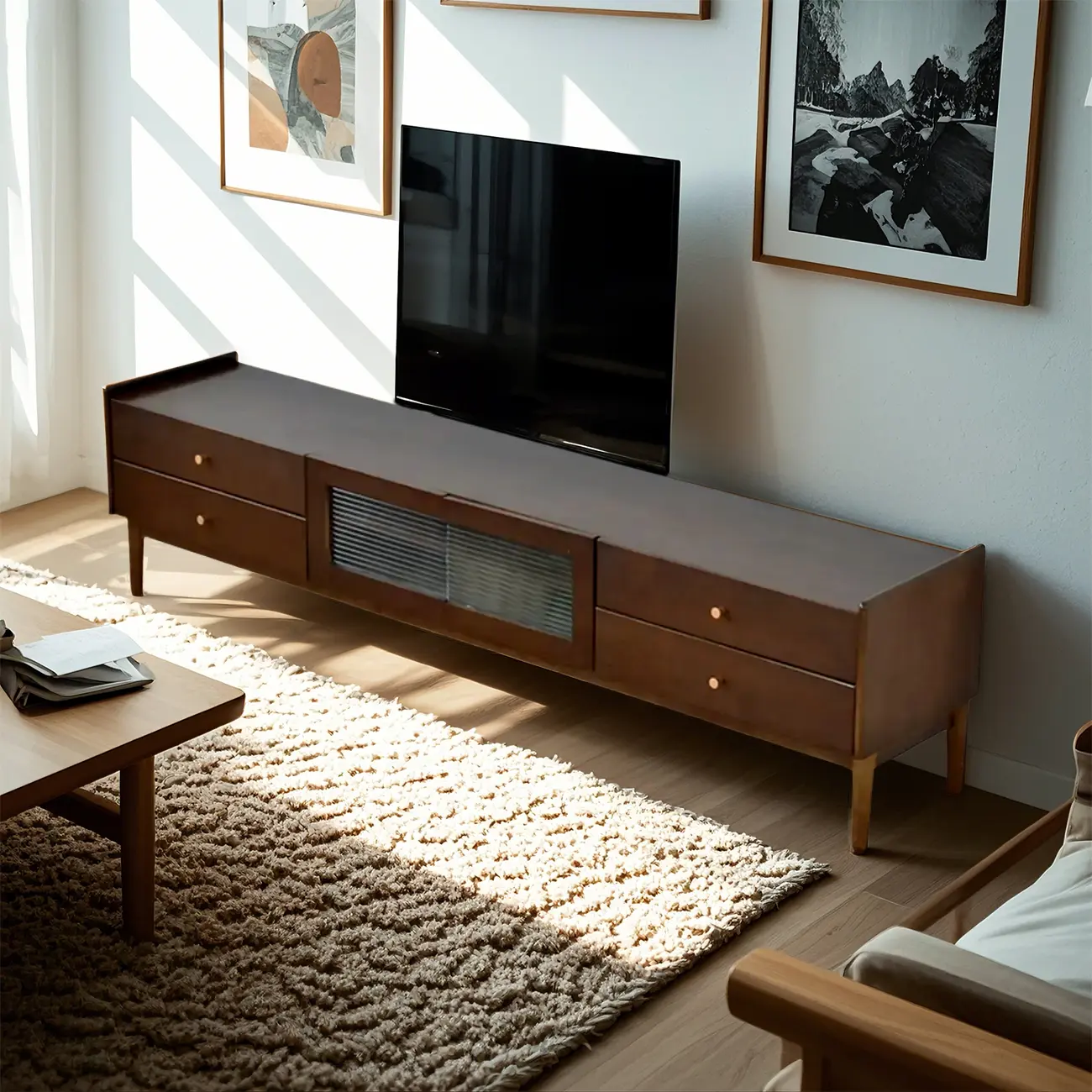Vintage Wooden TV Stand with 6-Drawers for Living Room Image - 2 | homeyfad