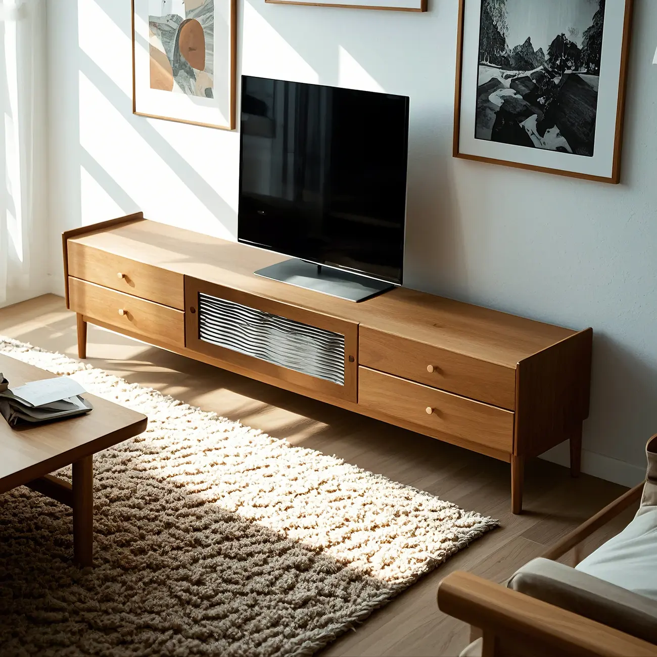 Vintage Wooden TV Stand with 6-Drawers for Living Room Image - 1 | homeyfad