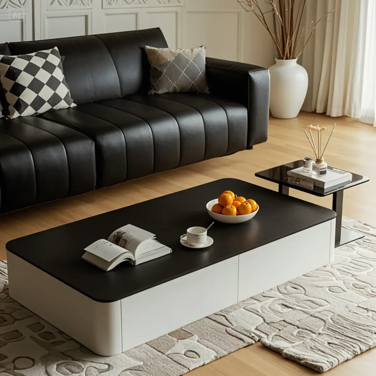Modern Black Square Coffee Table with Drawers for Living Room  Image - 1