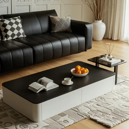 Modern Black Square Coffee Table with Drawers for Living Room  Image - 1