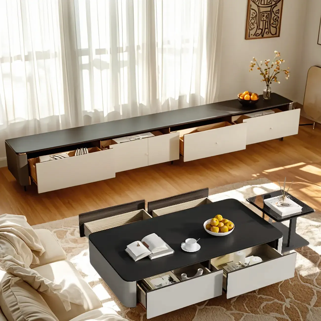 Modern Black Square Coffee Table with Drawers for Living Room  Image - 10
