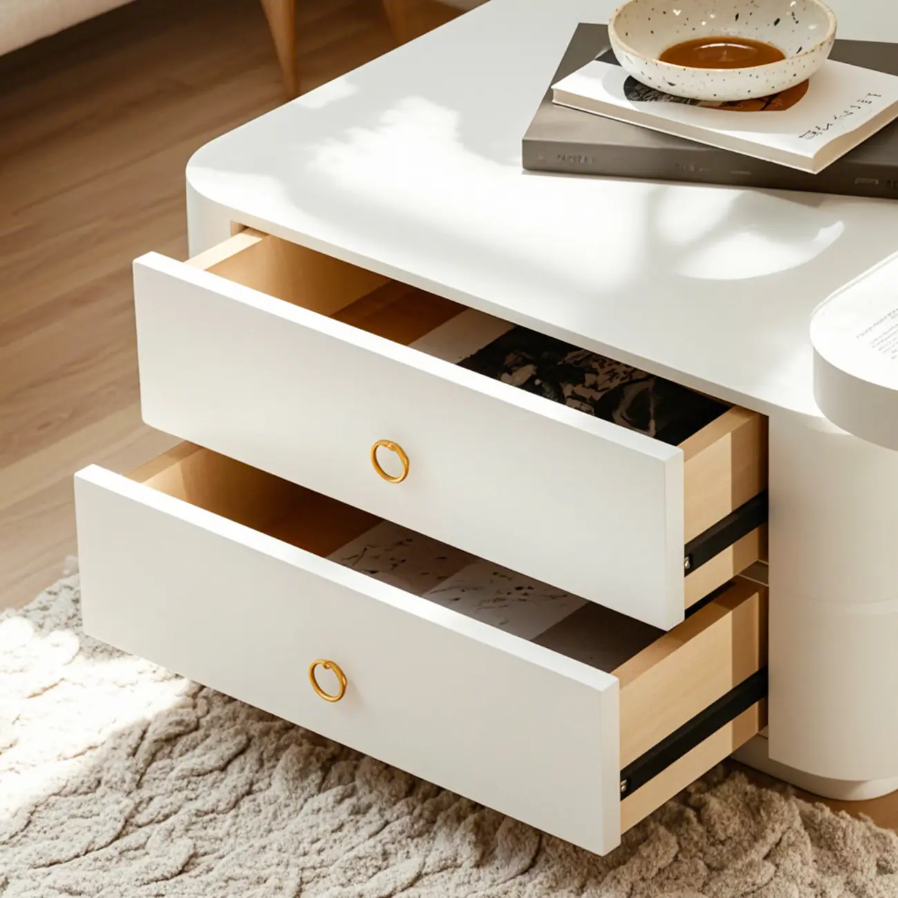 Modern White 2 Nesting Coffee Table Set with Storage   Image - 3 | homeyfad