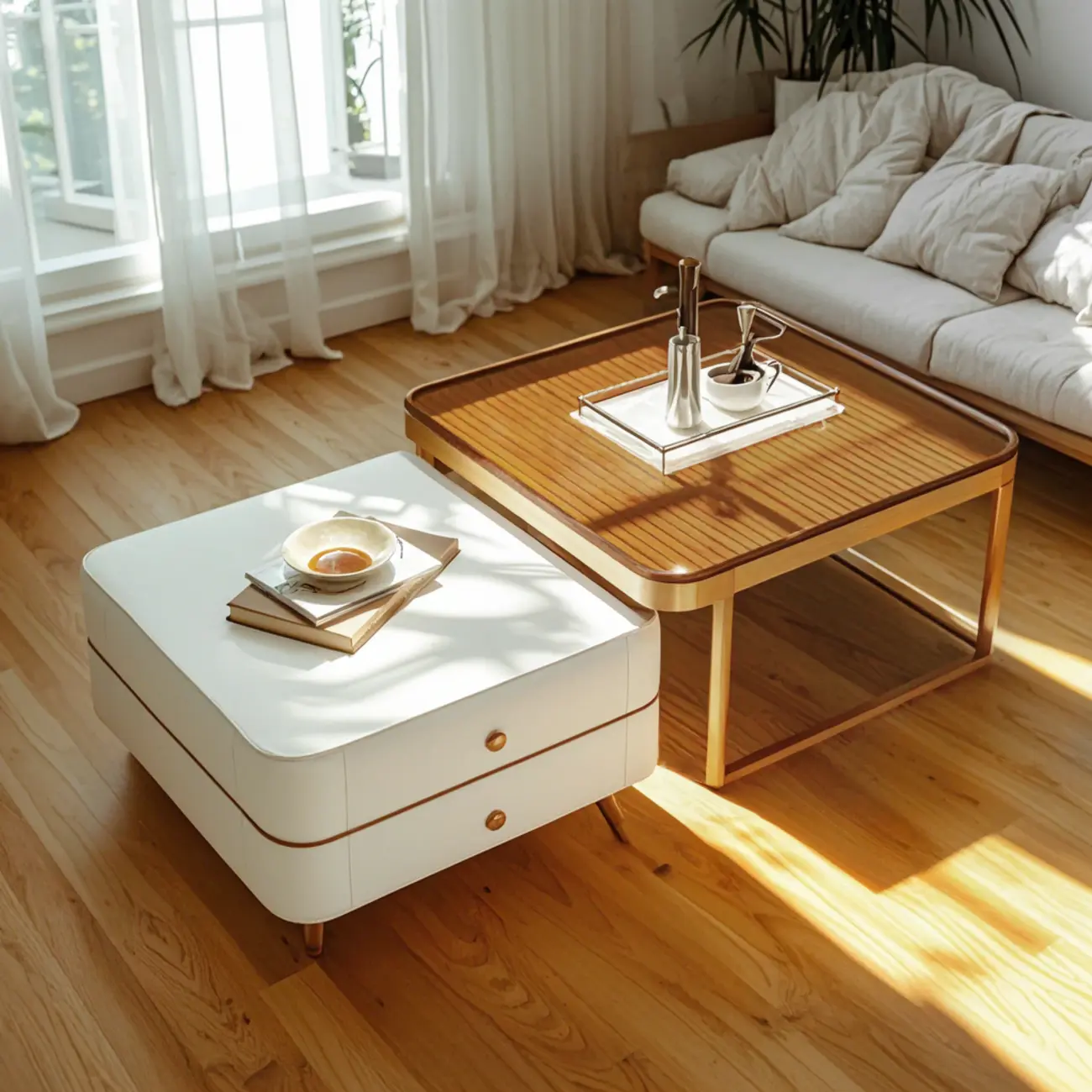 Modern White 2 Nesting Coffee Table Set with Storage   Image - 2 | homeyfad