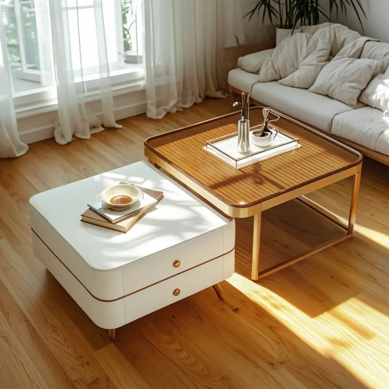 Modern White 2 Nesting Coffee Table Set with Storage   Image - 2