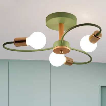 3-Light Green Sputnik Modern Semi Flush Ceiling Light Image - 1
