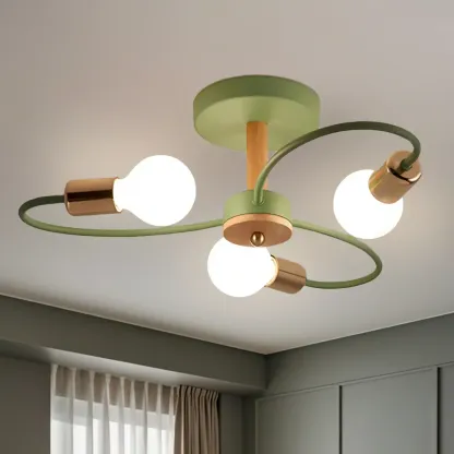3-Light Green Sputnik Modern Semi Flush Ceiling Light Image - 2
