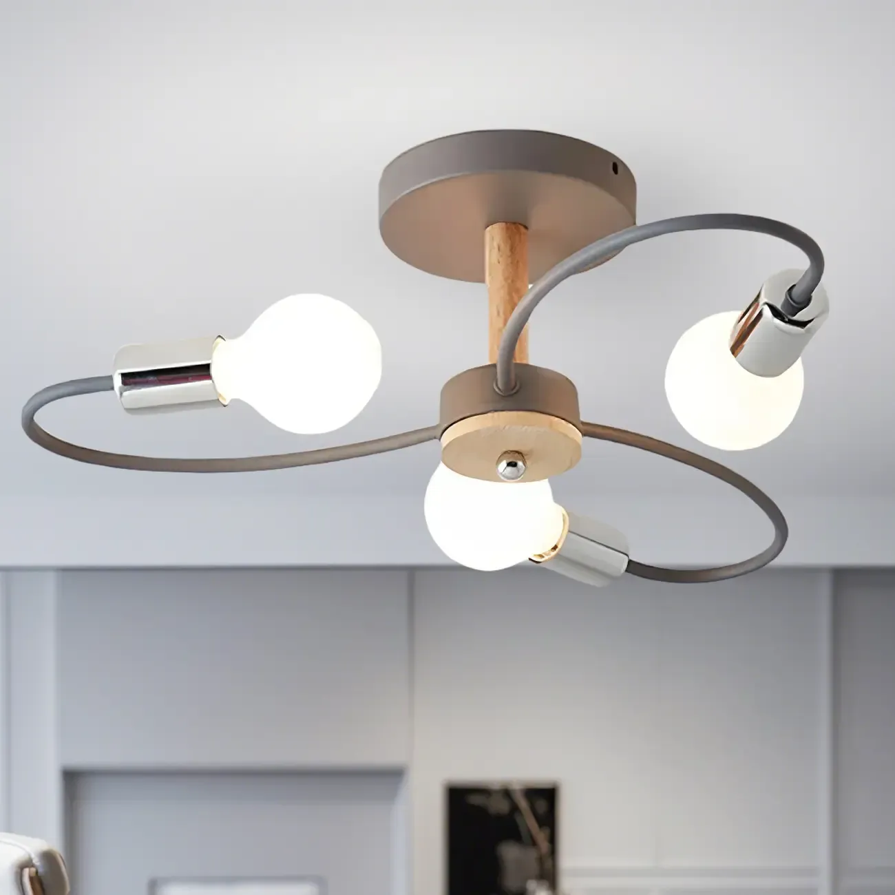 3-Light Green Sputnik Modern Semi Flush Ceiling Light Image - 4