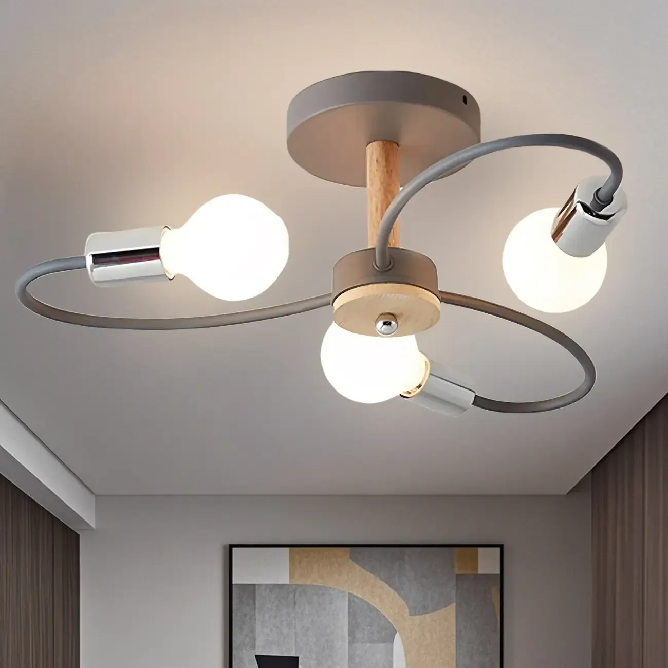 3-Light Green Sputnik Modern Semi Flush Ceiling Light Image - 5