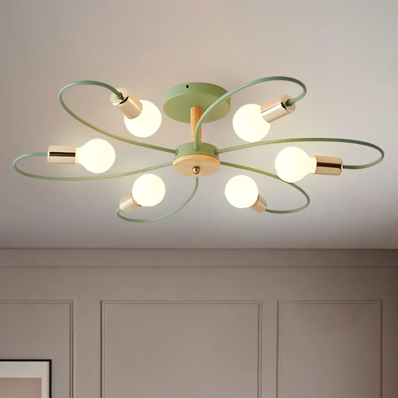 3-Light Green Sputnik Modern Semi Flush Ceiling Light Image - 9