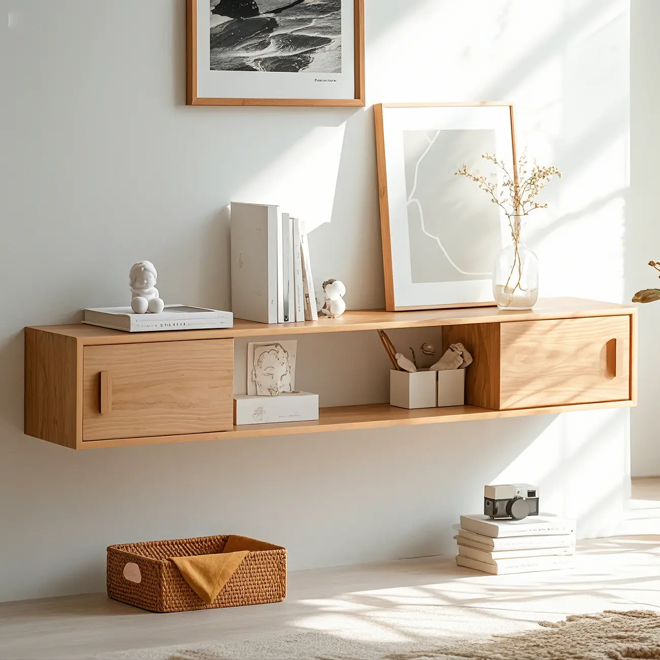 Classic Wooden Wall-mounted TV Stand for Living Room Image - 2 | homeyfad