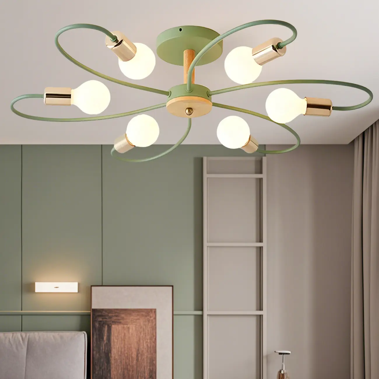 3-Light Green Sputnik Modern Semi Flush Ceiling Light Image - 8 | homeyfad
