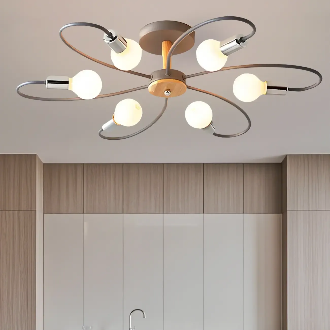 3-Light Green Sputnik Modern Semi Flush Ceiling Light Image - 11