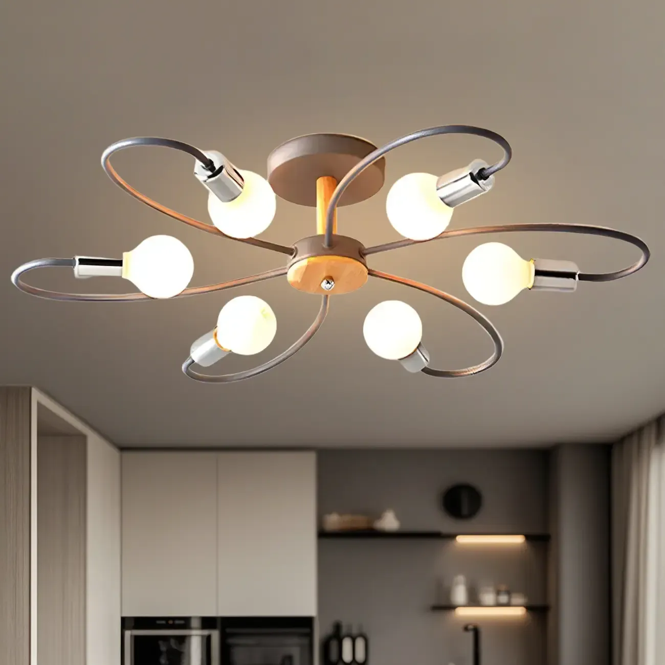 3-Light Green Sputnik Modern Semi Flush Ceiling Light Image - 12