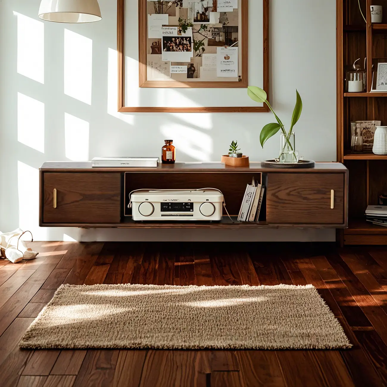 Classic Wooden Wall-mounted TV Stand for Living Room Image - 1 | homeyfad