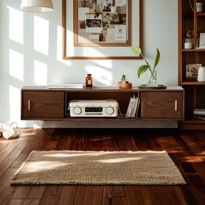 Classic Wooden Wall-mounted TV Stand for Living Room Image - 1