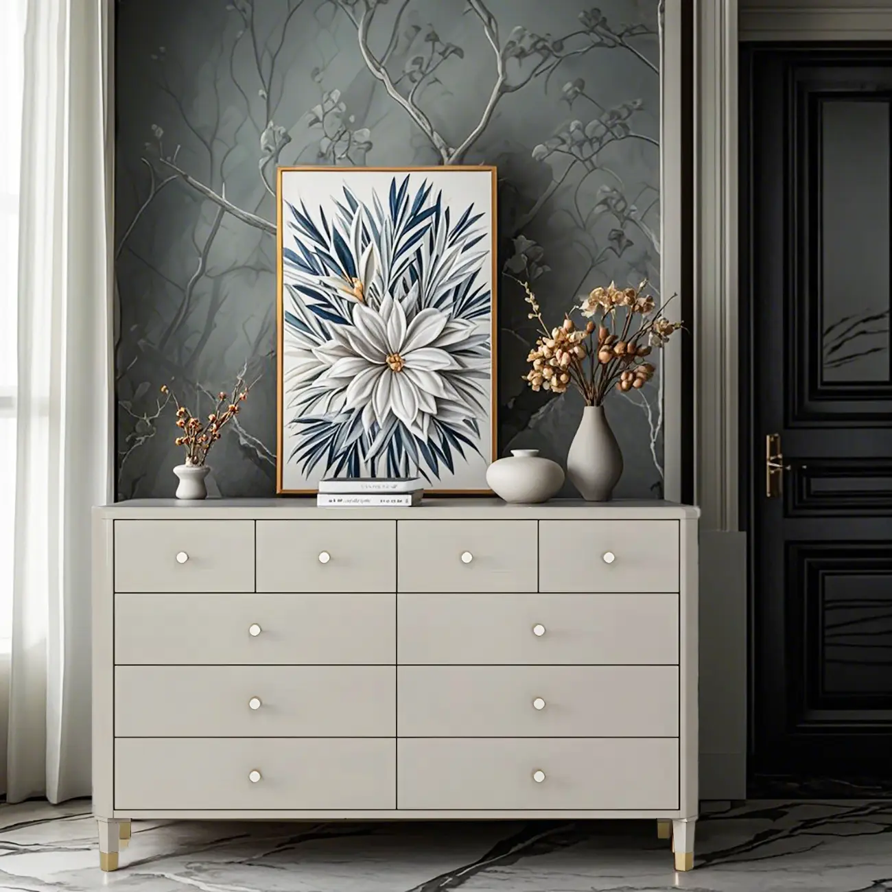 Minimalist White Wooden Double Dresser with Drawers for Home Image - 3 | homeyfad