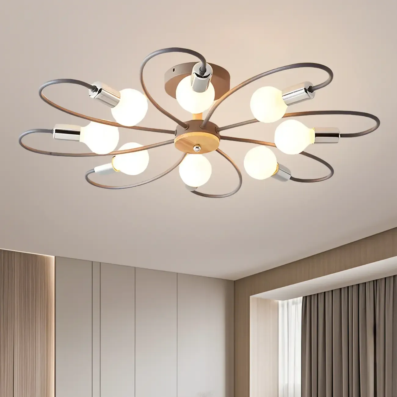 3-Light Green Sputnik Modern Semi Flush Ceiling Light Image - 15