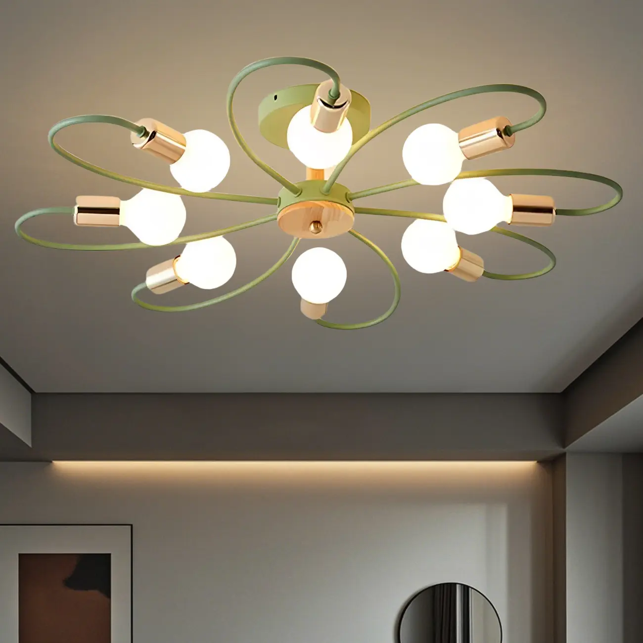 3-Light Green Sputnik Modern Semi Flush Ceiling Light Image - 19 | homeyfad