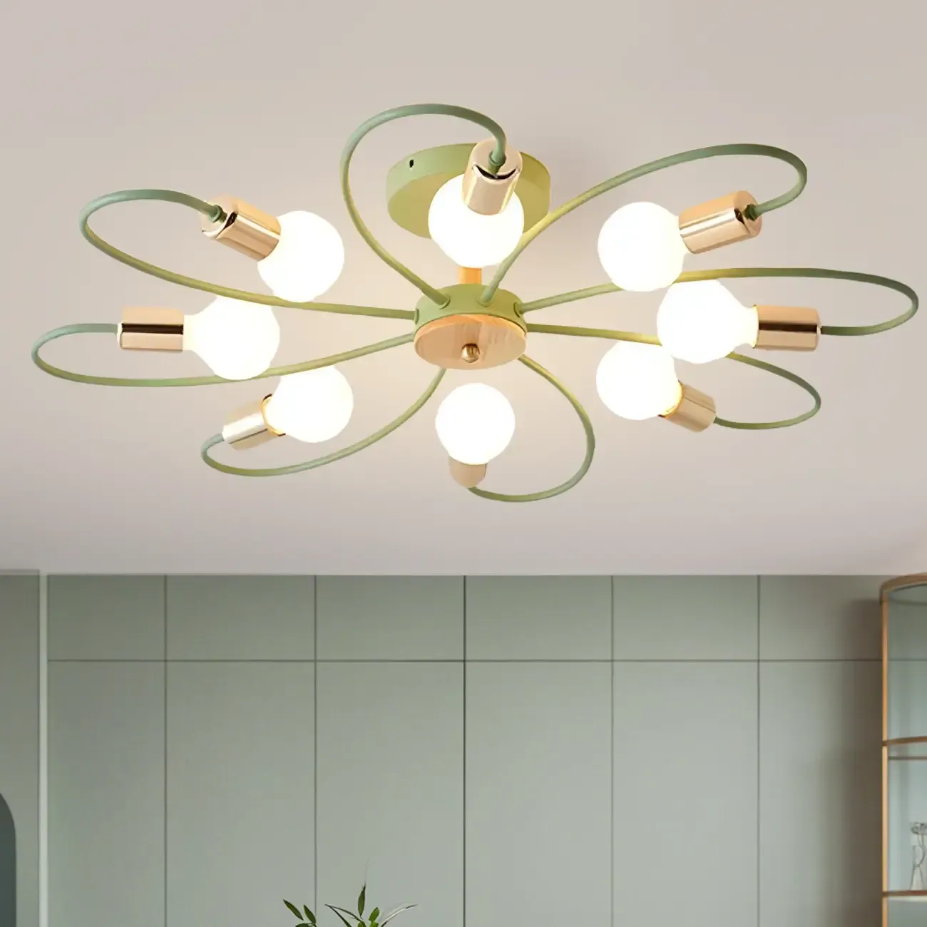 3-Light Green Sputnik Modern Semi Flush Ceiling Light Image - 20