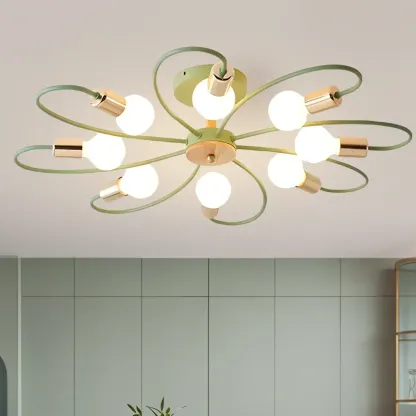 3-Light Green Sputnik Modern Semi Flush Ceiling Light Image - 20