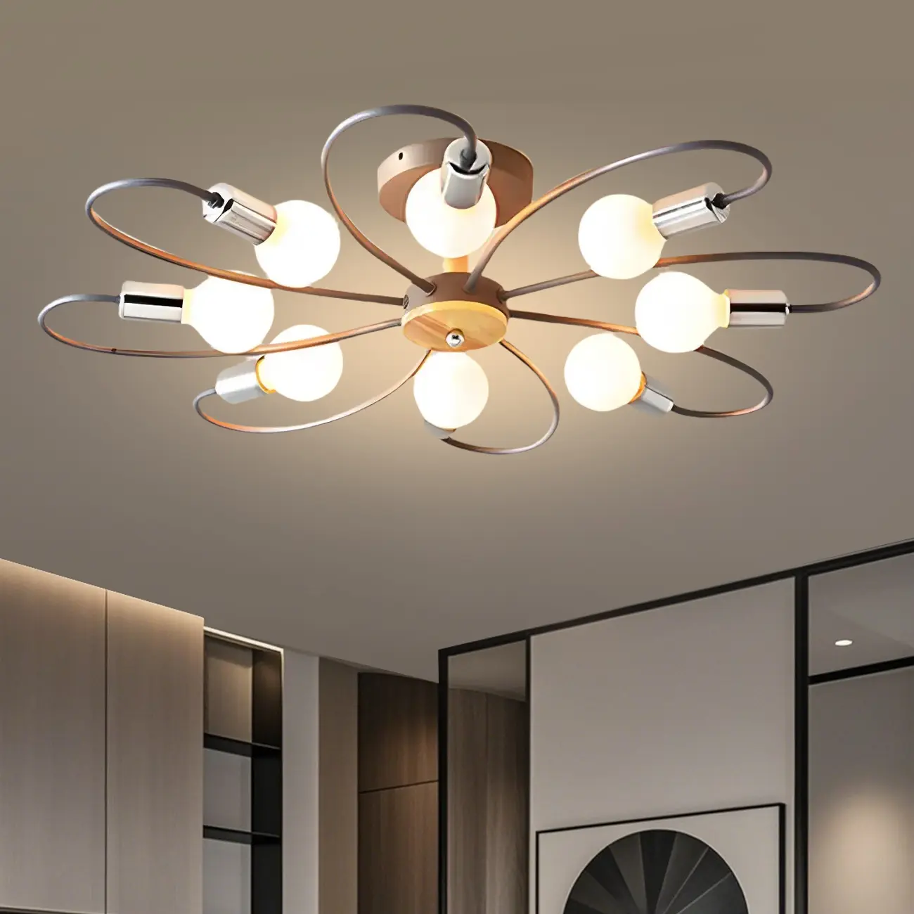 Modern Green Curved Sputnik Semi Flush Mount Ceiling Light Image - 10 | homeyfad