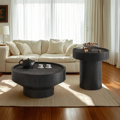 Modern Solid Wooden Black Coffee Table with Unique Design Image - 1