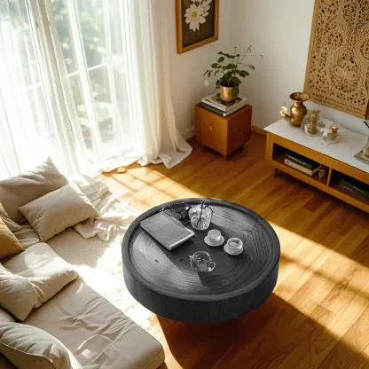 Modern Solid Wooden Black Coffee Table with Unique Design Image - 4