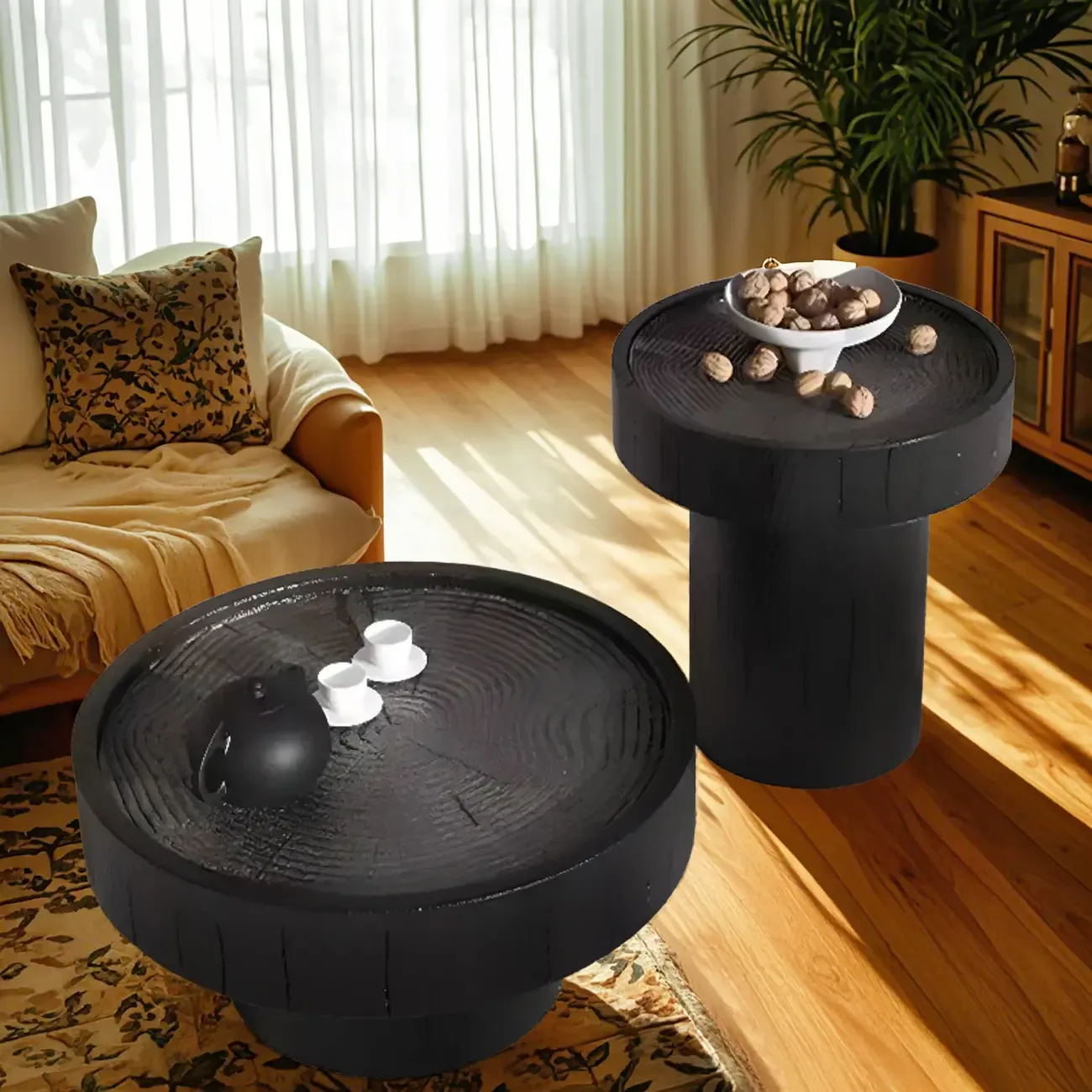 Modern Solid Wooden Black Coffee Table with Unique Design Image - 6