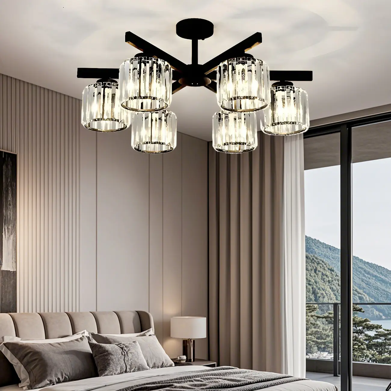 13" Height Modern Black Crystal Semi Flush Ceiling Light Image - 6 | homeyfad