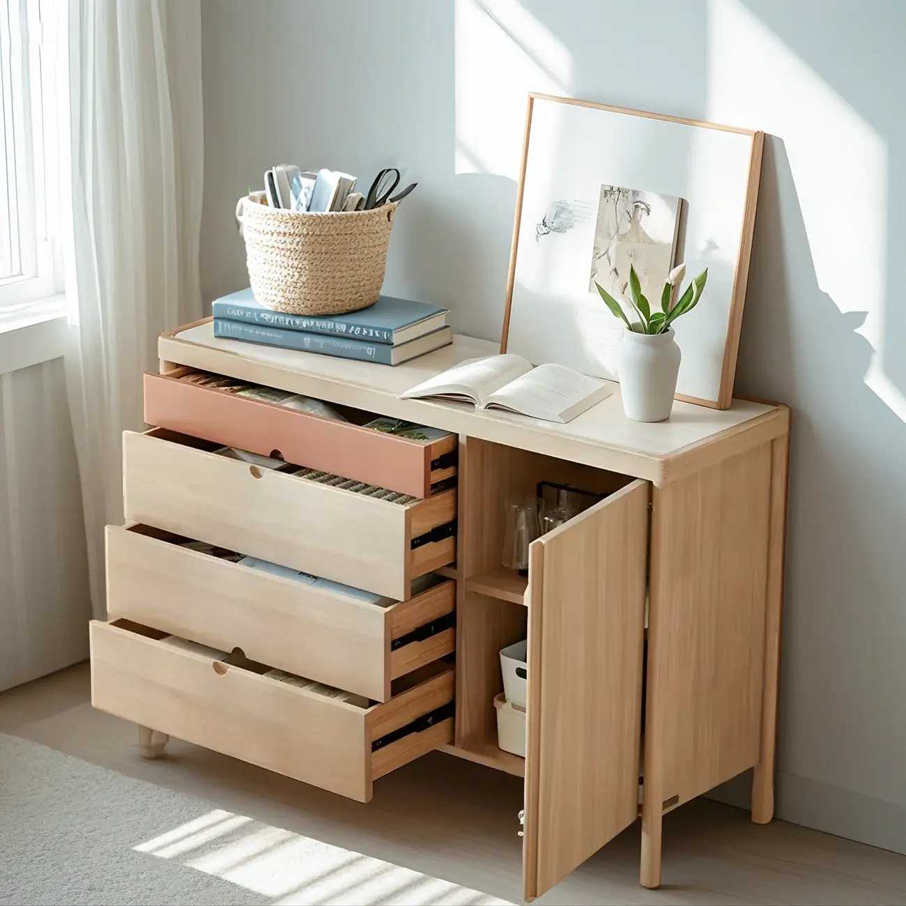 Durable Natural Solid Wooden Combo Dressers for Bedroom Image - 3 | homeyfad