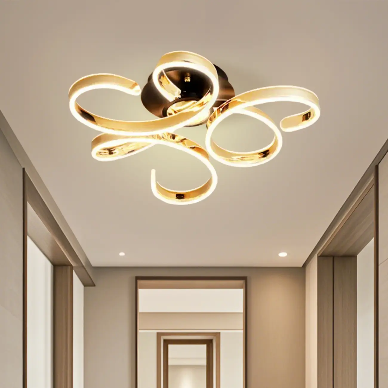 Gold Ribbon LED Semi Flush Ceiling Light 3-Gear Dimming Image - 1 | homeyfad