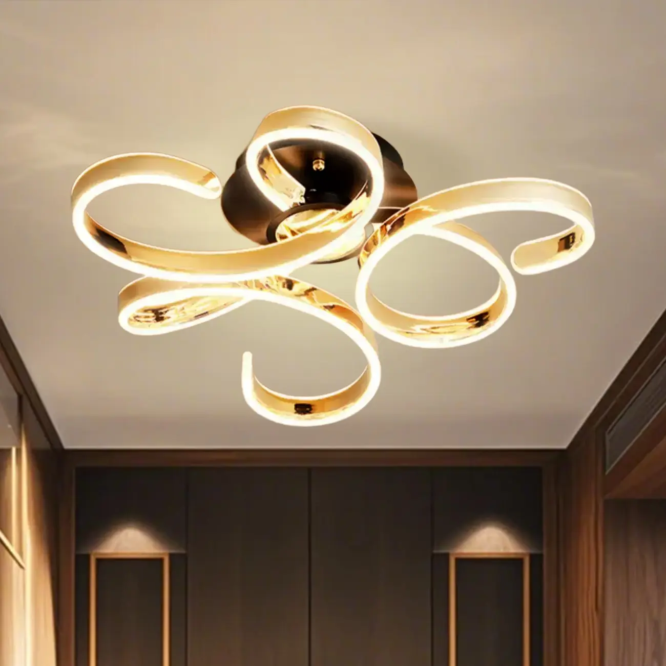 Gold Ribbon LED Semi Flush Ceiling Light 3-Gear Dimming Image - 2 | homeyfad